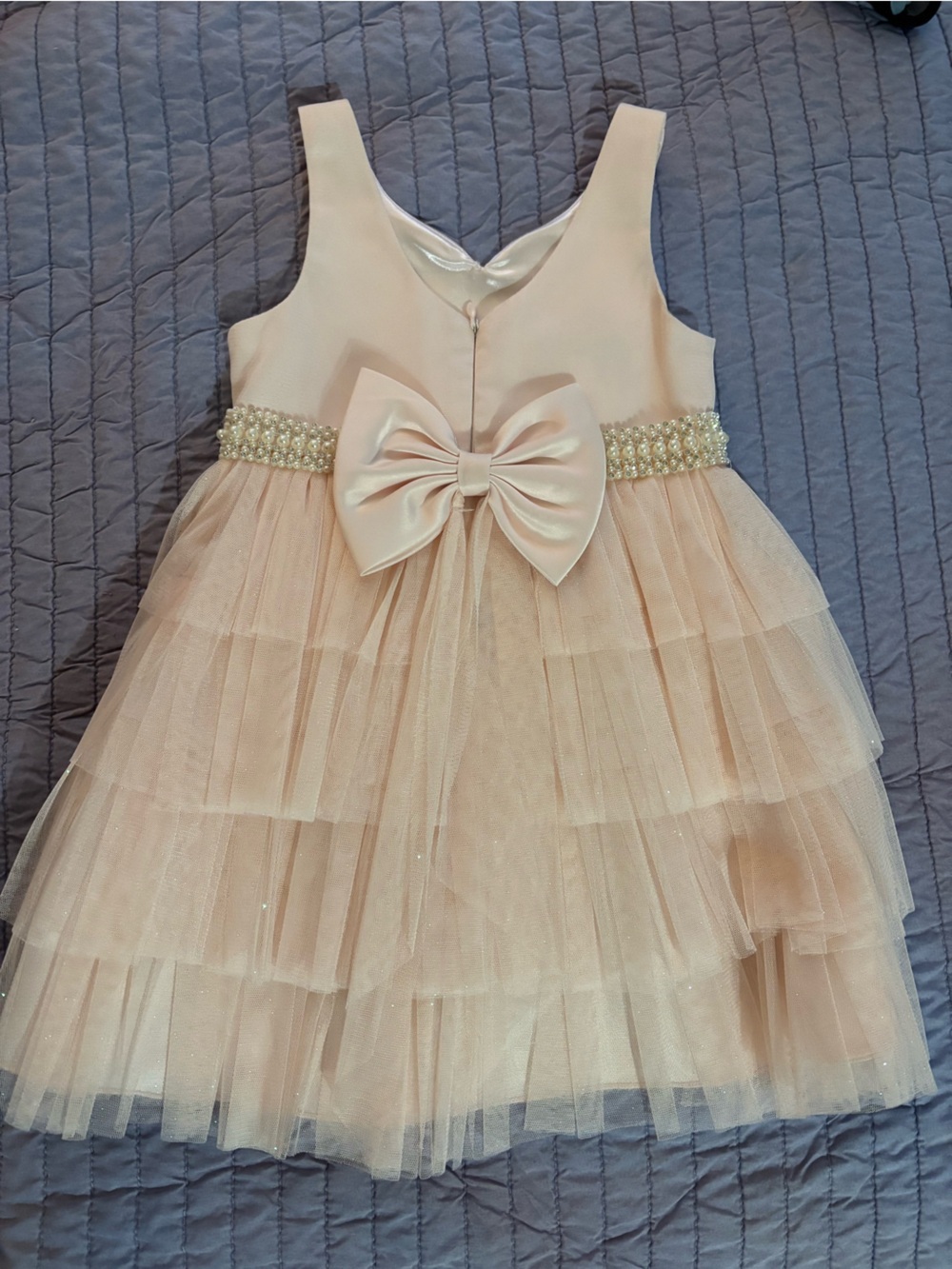 Girls Pearl-Belt Pink Tulle Party Dress - Picture 2 of 3